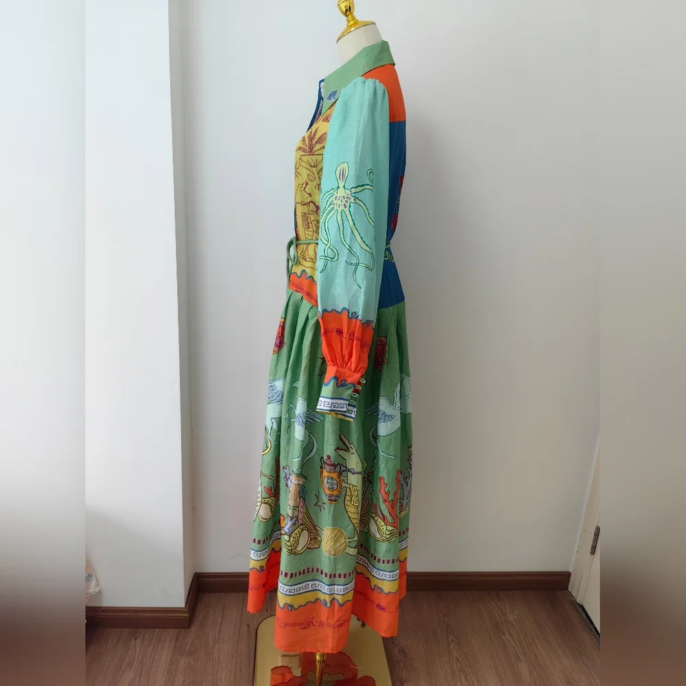 ALEMAIS surrealist summer ramie shirt dress - Picture 12 of 16